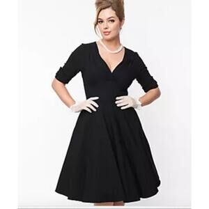 Unique Vintage Black Delores Swing Dress 1950s Retro Sz 4X #44